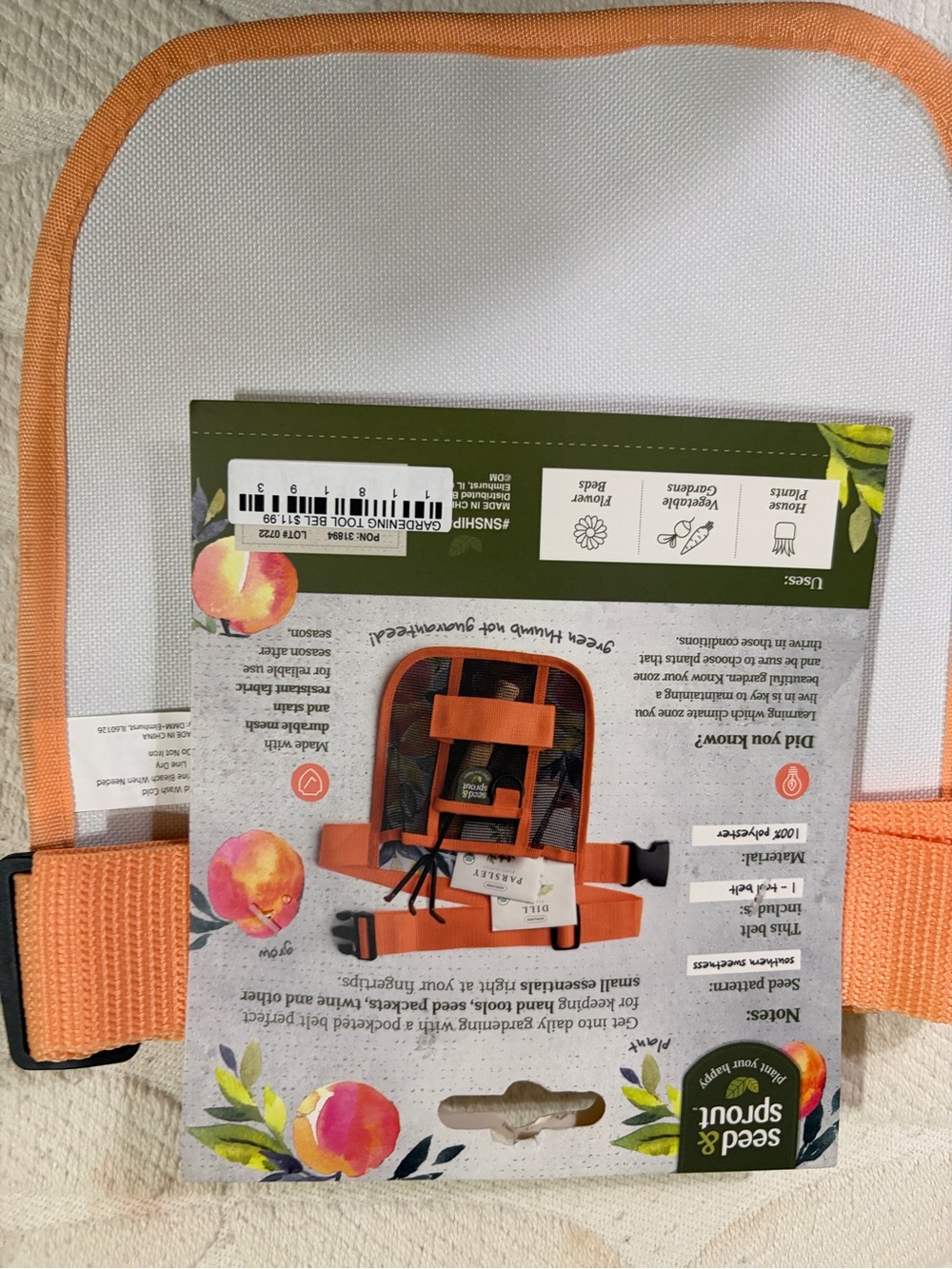 NEW Seed & Sprout Orange Floral Mesh Gardening Tool Belt! Hold garden tools. - Picture 4 of 5